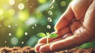 Agua, planta y una mano